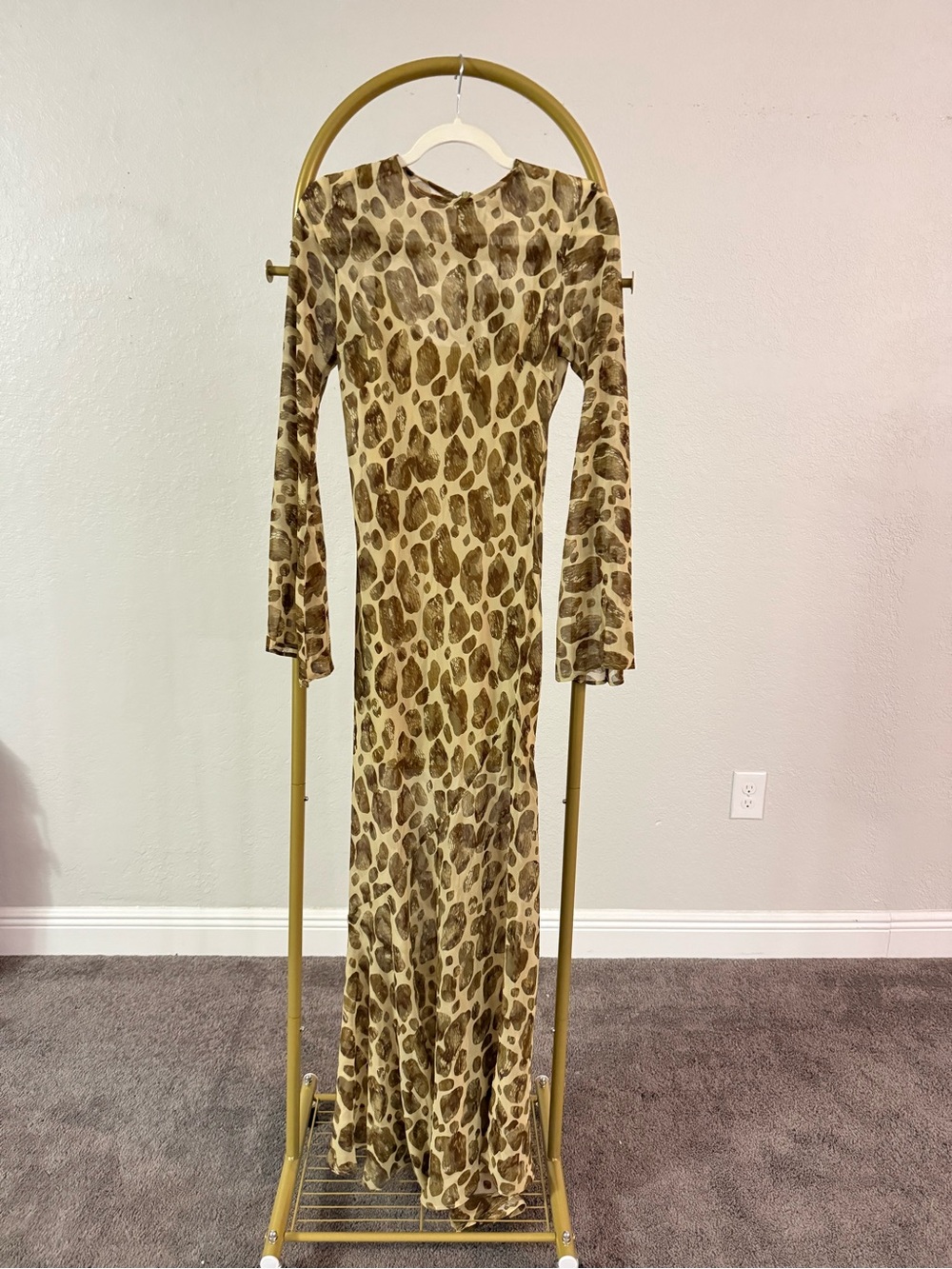 Fashion Nova Gia Long Sleeve Maxi Dress Olive Combo NWT Size M